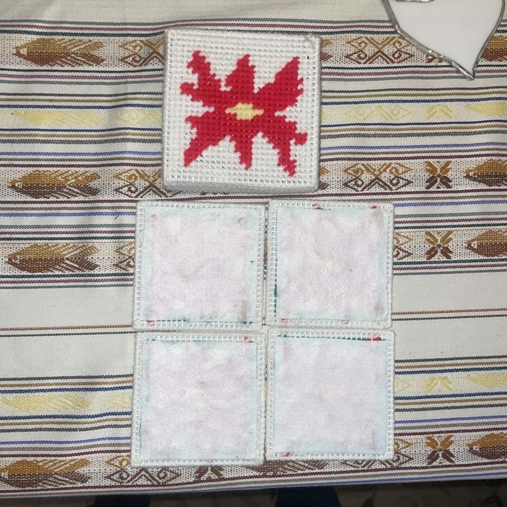 Four Needlepoint On Plastic Coasters With Storage Box - Picture 3 of 7